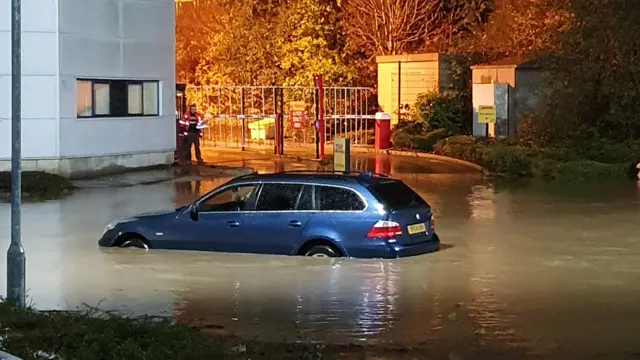 Car in flood water at DHL Langley Mill