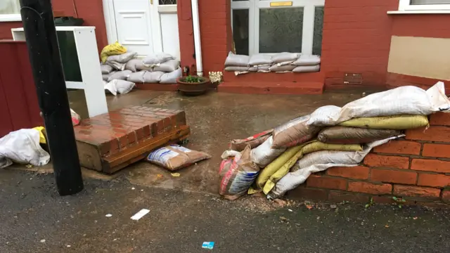 Sandbags on a wall