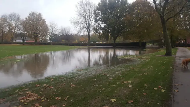 Flooding on Elms Park in Ruddington