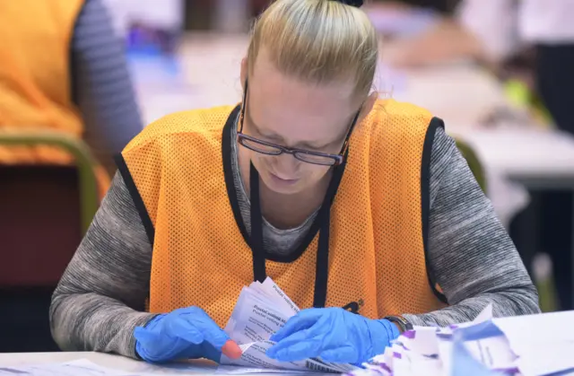 Postal vote counting during Britain's general election in 2017