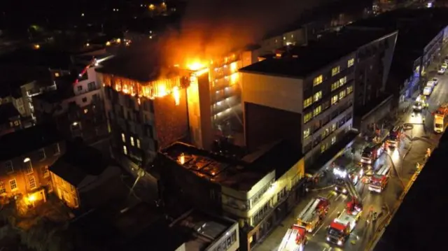 Fire in cube in Manchester