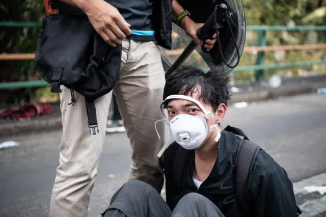 Police arrest anti-government protesters at Hong Kong Polytechnic University on November 18, 2019 in Hong Kong, China.