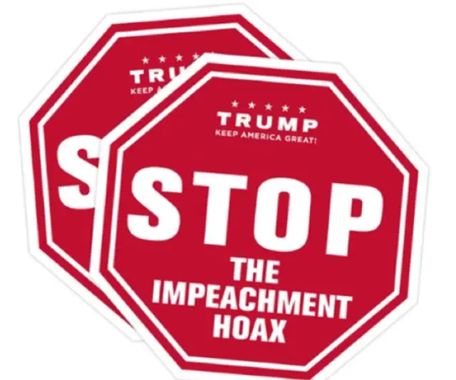 A Trump sticker saying 'Stop the Impeachment Hoax'