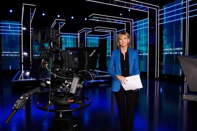 Julie Etchingham on the ITV leaders' debate set