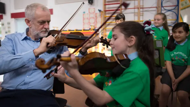 Jeremy Corbyn at a school in 2016