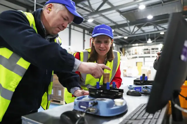 Liberal Deomcrat leader Jo Swinson during her visit to Guala Closures UK bottling plant in Kirkintilloch to hear about their focus on sustainable packaging, while on the General Election campaign trail