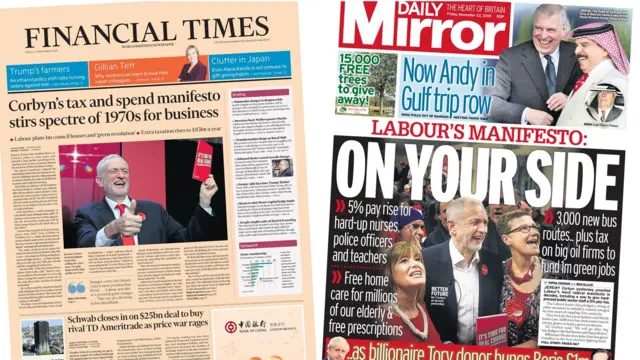 Financial Times and Mirror front pages