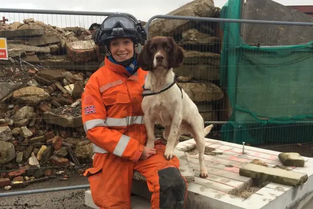 cute dog and trainer