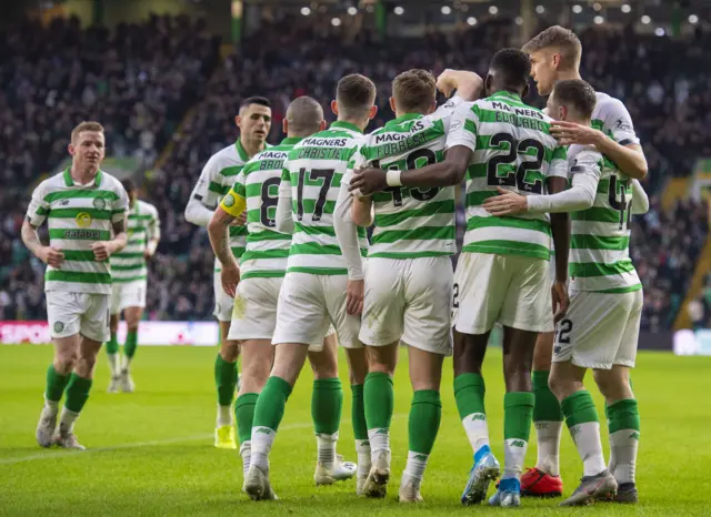 Celtic players celebrate Odsonne Edouard's goal