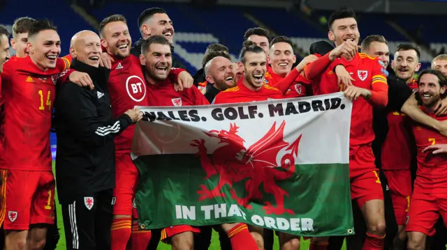 Gareth Bale celebrates with Wales