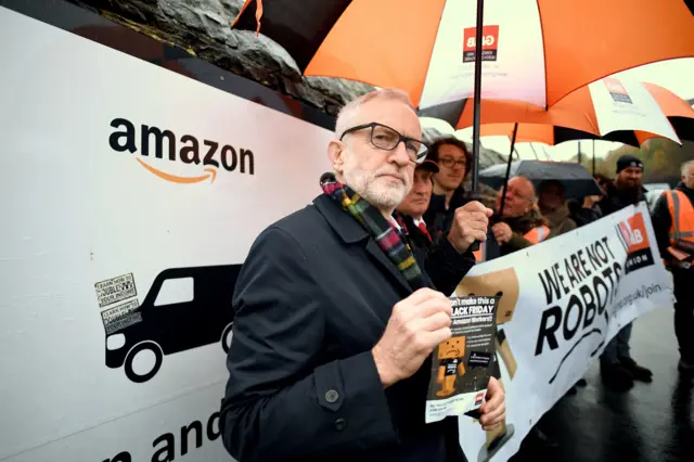 Corbyn outside Amazon depot