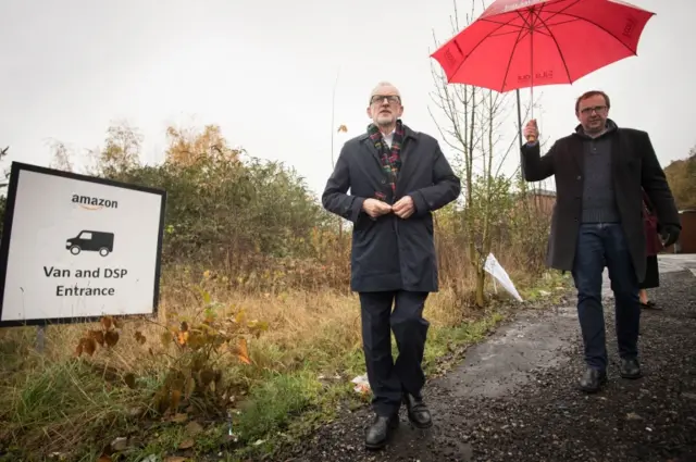 Labour leader Jeremy Corbyn visits an Amazon depot in Sheffield