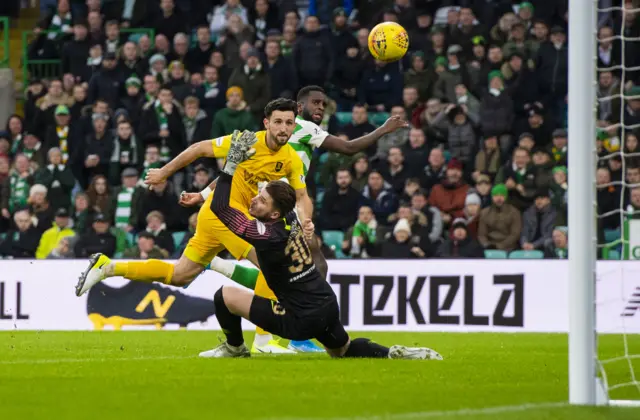 Odsonne Edouard watches as his chip heads towards the net for Celtic's goal