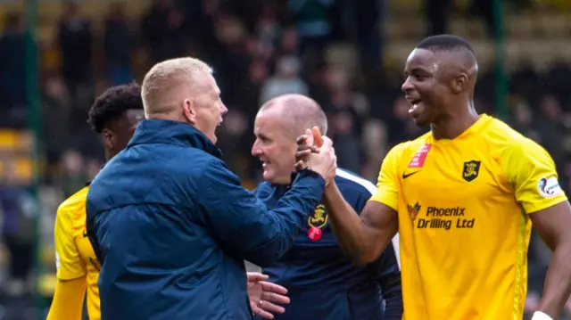 Gary Holt and Hakeem Odoffin after the win over Celtic earlier in the season