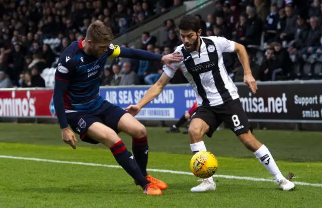 Ross County's Marcus Fraser and St. Mirren's Ryan Flynn vie for possession