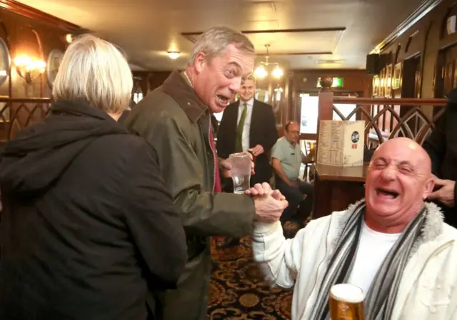 Brexit Party leader Nigel Farage speaks with drinkers in the Kings Johns Tavern inside Middleton Grange Shopping Centre whilst on the General Election campaign trail in Hartlepool, County Durham.