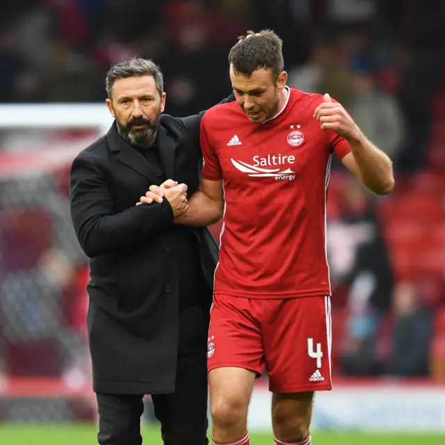 Aberdeen boss Derek McInnes and defender Andrew Considine