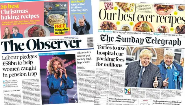 The Observer and Sunday Telegraph front pages