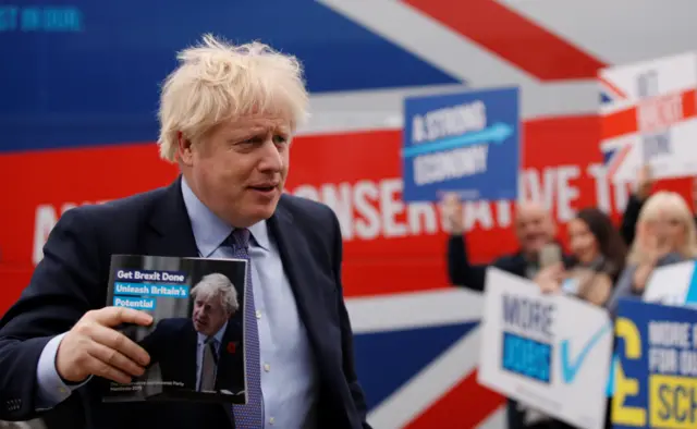 Boris Johnson arrives in Telford