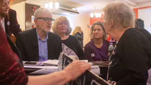 Jeremy Corbyn spoke to some of the Waspi women on Monday