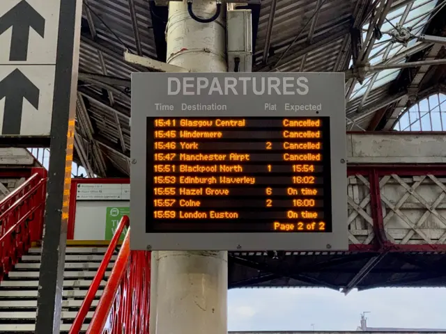 Departure board at Preston station