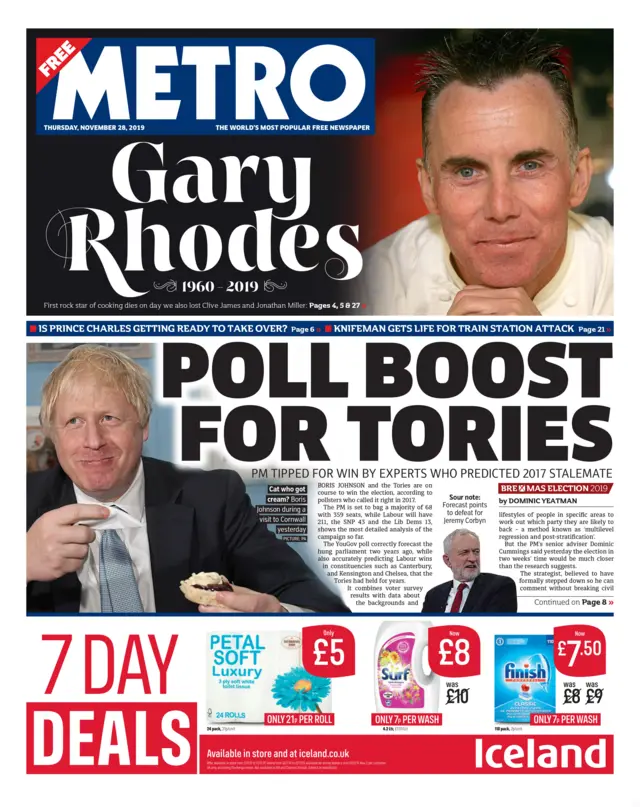 Front page of the Metro