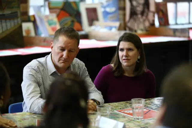 Liberal Democrat leader Jo Swinson and Jon Sparkers from Centrepoint during a roundtable on homelessness at Crisis" Skylight Centre in East London, whilst on the General Election campaign trail.