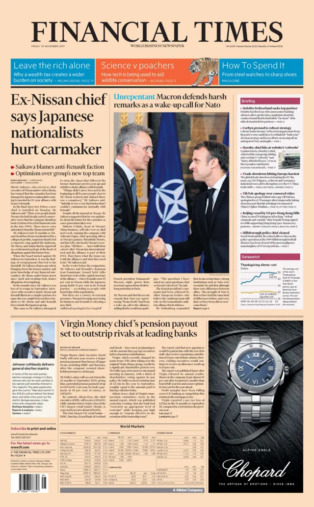 Front page of the FT