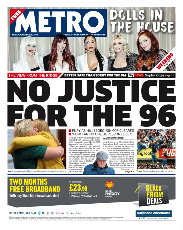 Front page of the Metro