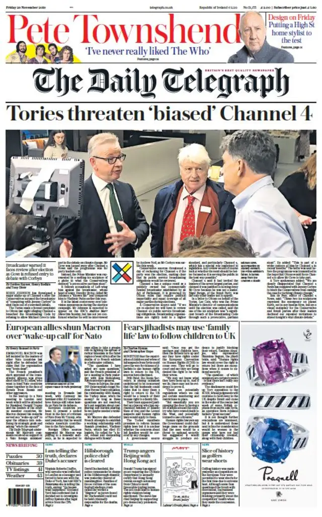 Front page of the Daily Telegraph