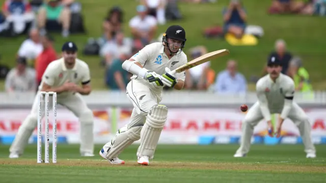 Tom Latham of New Zealand bats during day 1 of the second Test match between New Zealand and England at Seddon Park