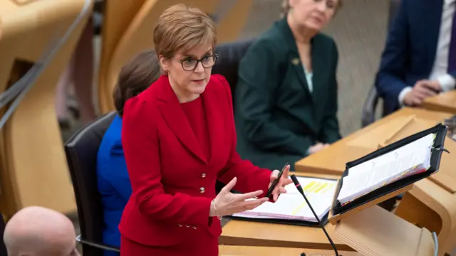 First Minister Nicola Sturgeon during First Minister"s Questions at the Scottish Parliament in Edinburgh.