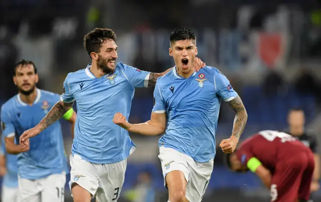 Joaquin Correa celebrates scoring for Lazio