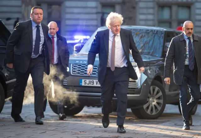 Prime Minister Boris Johnson arrives to take part in a phone-in with Nick Ferrari at LBC in central London, while on the General Election campaign trail.