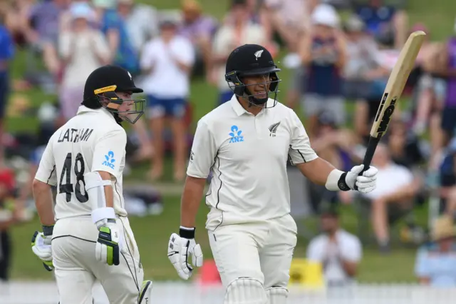 New Zealand's Ross Taylor celebrates his half century