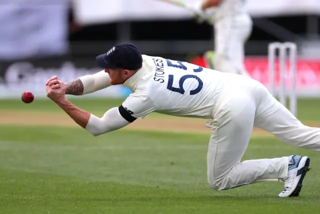 England's Ben Stokes drops a catch from New Zealand's Tom Latham