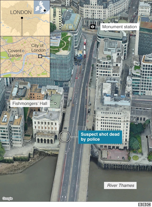 Map of London Bridge and Monument