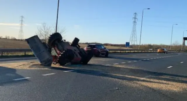 Overturned tractor