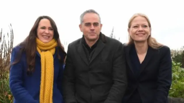 Amelia Womack alongside Green co-leaders Jonathan Bartley and Sian Berry