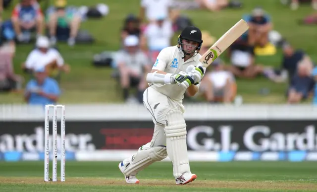 Tom Latham of New Zealand bats during day 1 of the second Test match between New Zealand and England at Seddon Park
