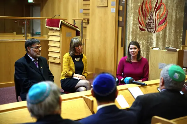 Liberal Democrat leader Jo Swinson meets representatives in the Cardiff United Synagogue to discuss safer communities with senior members of the Muslim and Jewish communities, while on the General Election campaign trail.