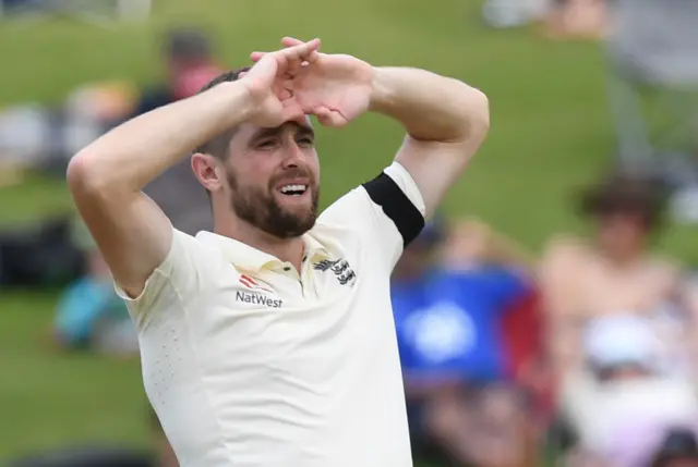 Chris Woakes reacts