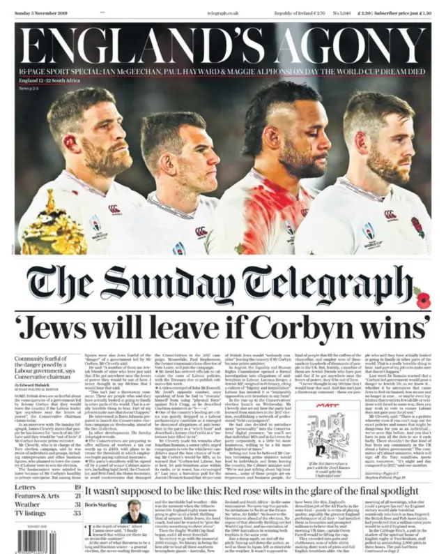 The Sunday Telegraph front page