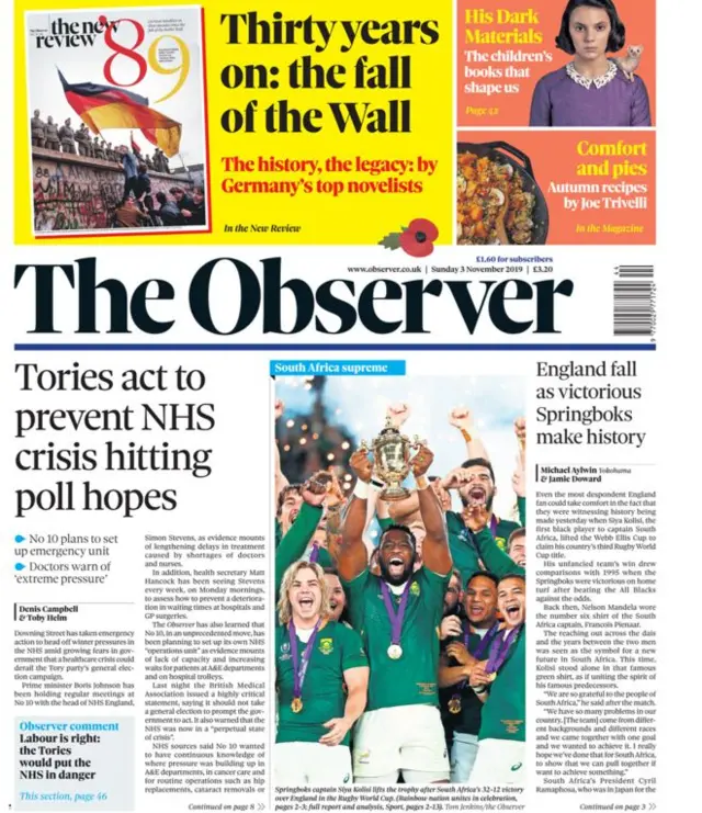 The Observer front page