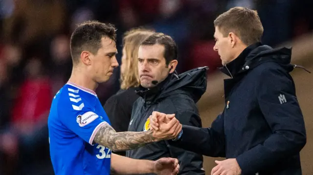 Rangers' Ryan Jack is congratulated by Steven Gerrard