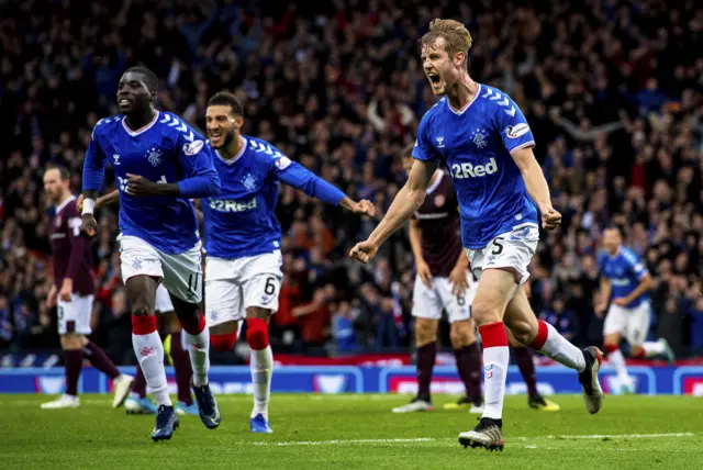 Rangers' Filip Helander celebrates