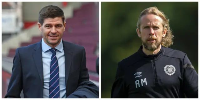 Rangers manager Steven Gerrard and Hearts caretaker boss Austin MacPhee