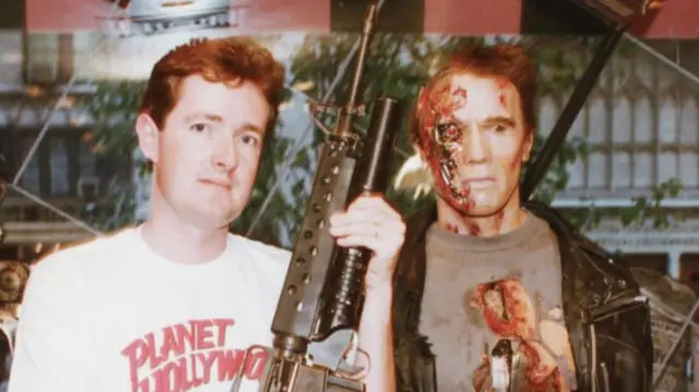 Piers Morgan with a Terminator waxwork in 1995