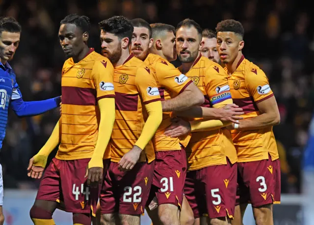 Motherwell players line up for a corner against St Johnstone