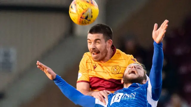 St Johnstone’s Stevie May is brought down by Motherwell’s Declan Gallaghe